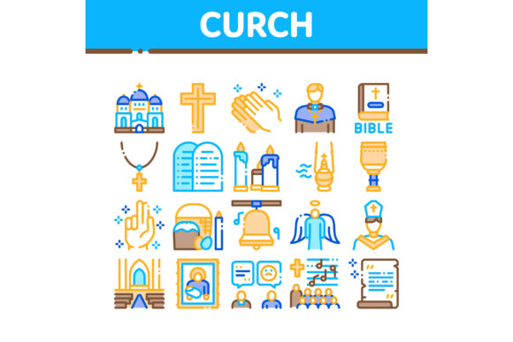 Church Christianity Collection Icons Set Vector: Practical Uses for Real Projects