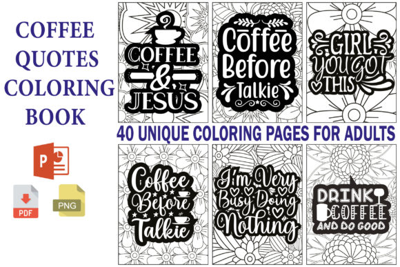 Coffee Quotes Coloring Book Pages for Relaxation